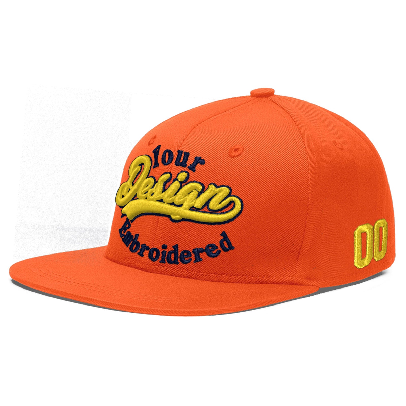 Custom Orange 3D Puff Embroidery Flat Embroidery Casual Sport Baseball Cap