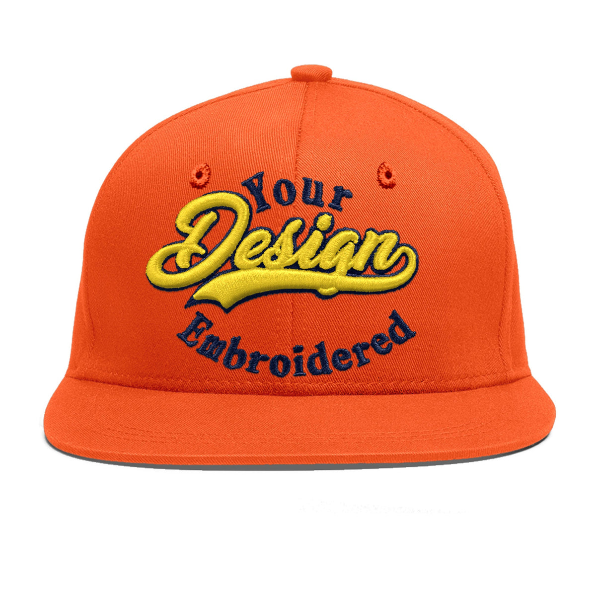 Custom Orange 3D Puff Embroidery Flat Embroidery Casual Sport Baseball Cap