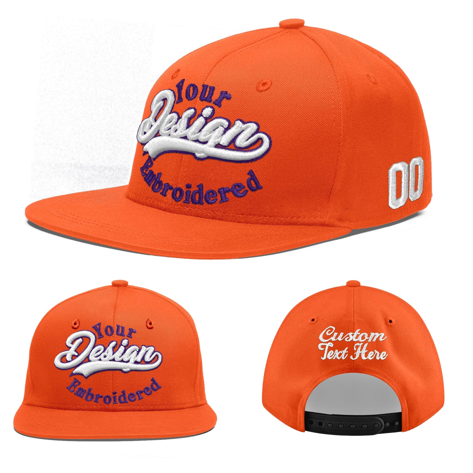 Custom Orange 3D Puff Embroidery Flat Embroidery Casual Sport Baseball Cap
