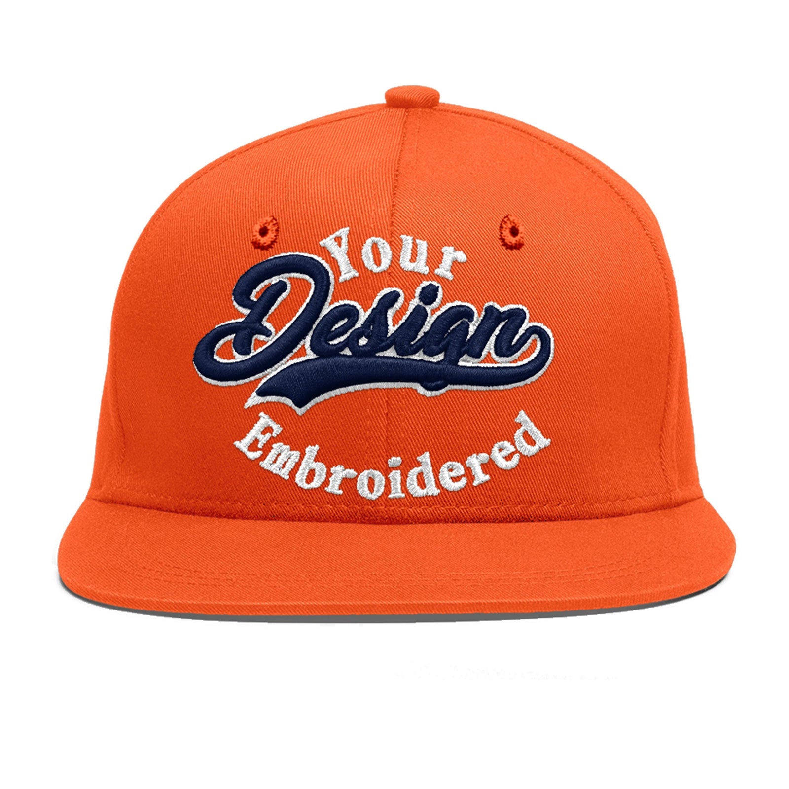 Custom Orange 3D Puff Embroidery Flat Embroidery Casual Sport Baseball Cap