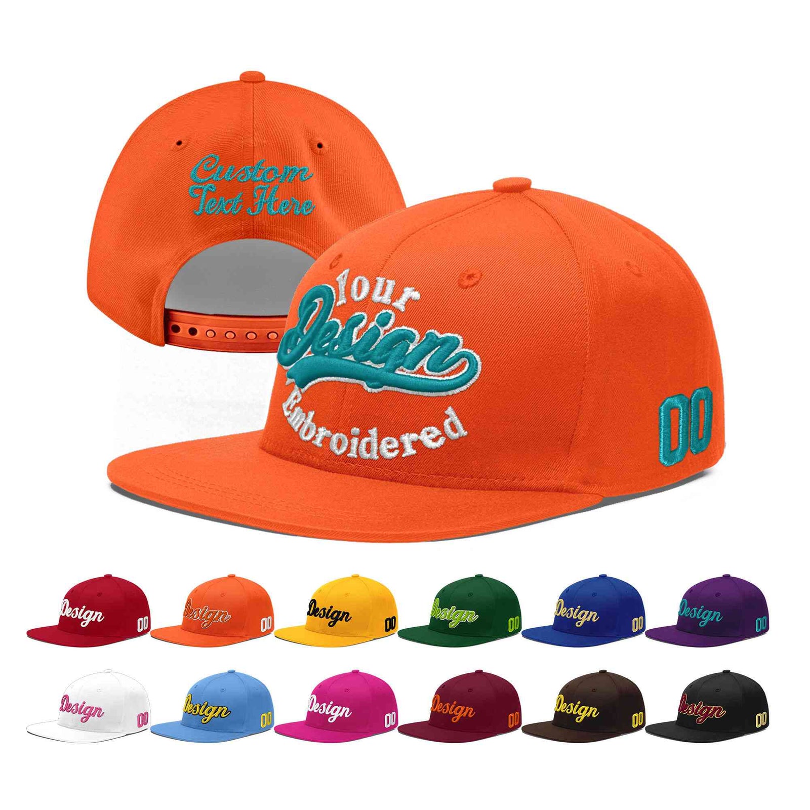 Custom Orange 3D Puff Embroidery Flat Embroidery Casual Sport Baseball Cap