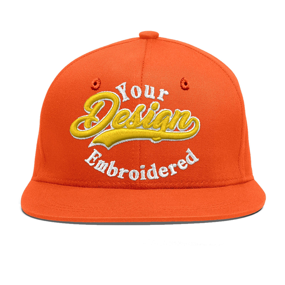Custom Orange 3D Puff Embroidery Flat Embroidery Casual Sport Baseball Cap