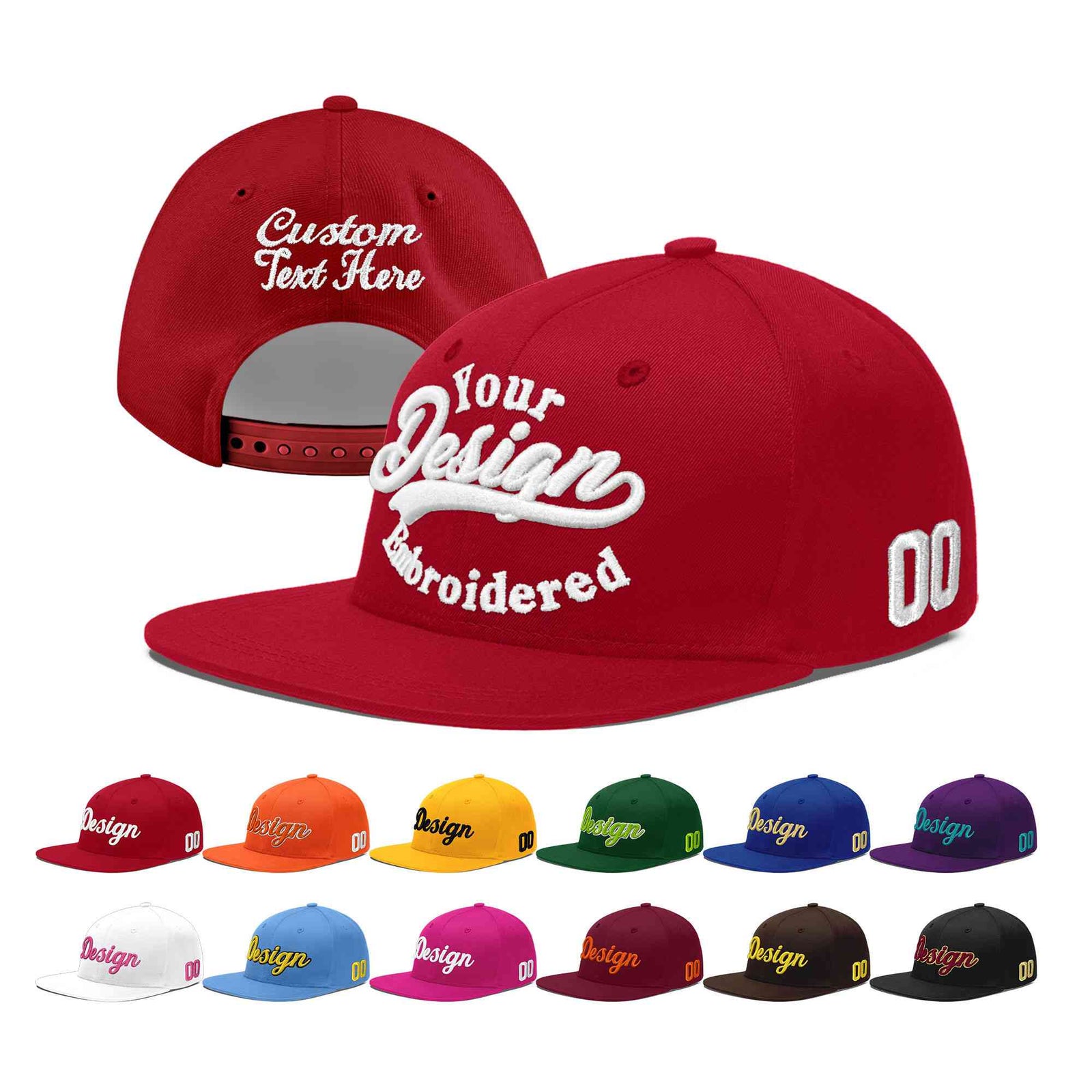Custom Red 3D Puff Embroidery Flat Embroidery Casual Sport Baseball Cap