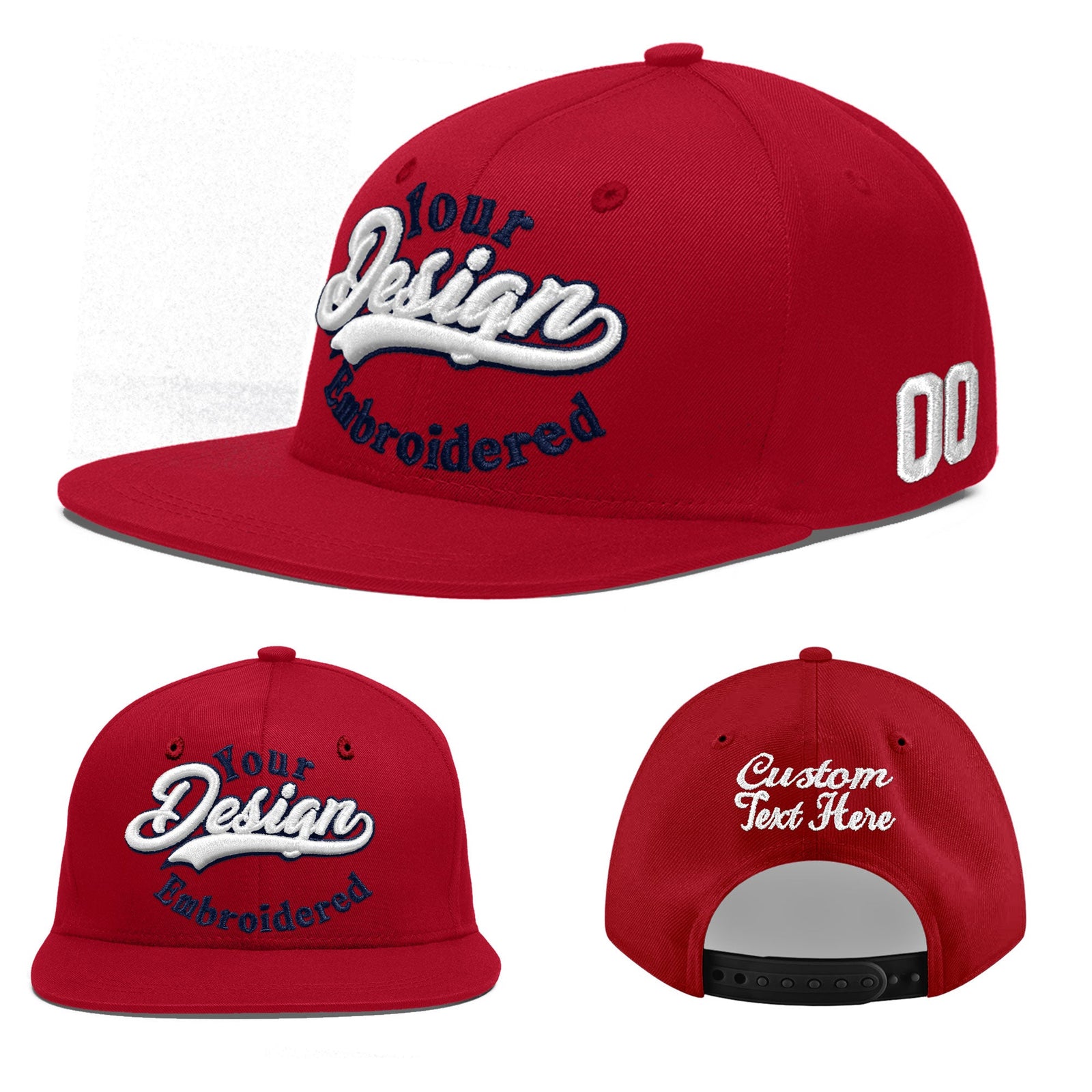 Custom Red 3D Puff Embroidery Flat Embroidery Casual Sport Baseball Cap