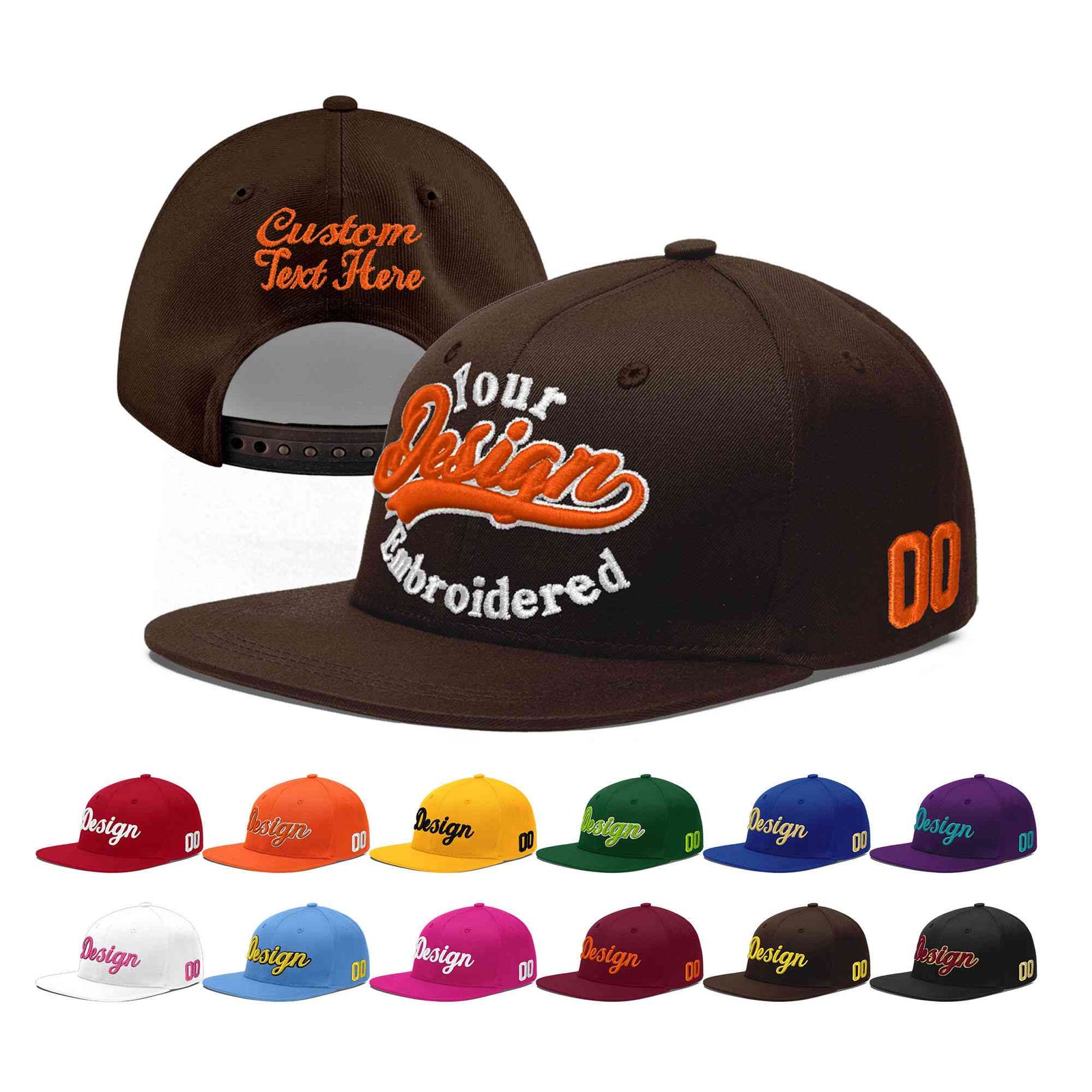 Custom Brown 3D Puff Embroidery Flat Embroidery Casual Sport Baseball Cap