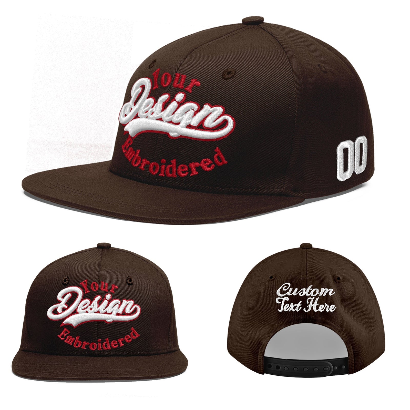 Custom Brown 3D Puff Embroidery Flat Embroidery Casual Sport Baseball Cap