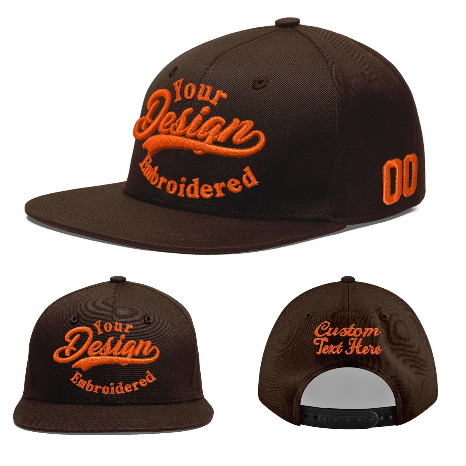 Custom Brown 3D Puff Embroidery Flat Embroidery Casual Sport Baseball Cap