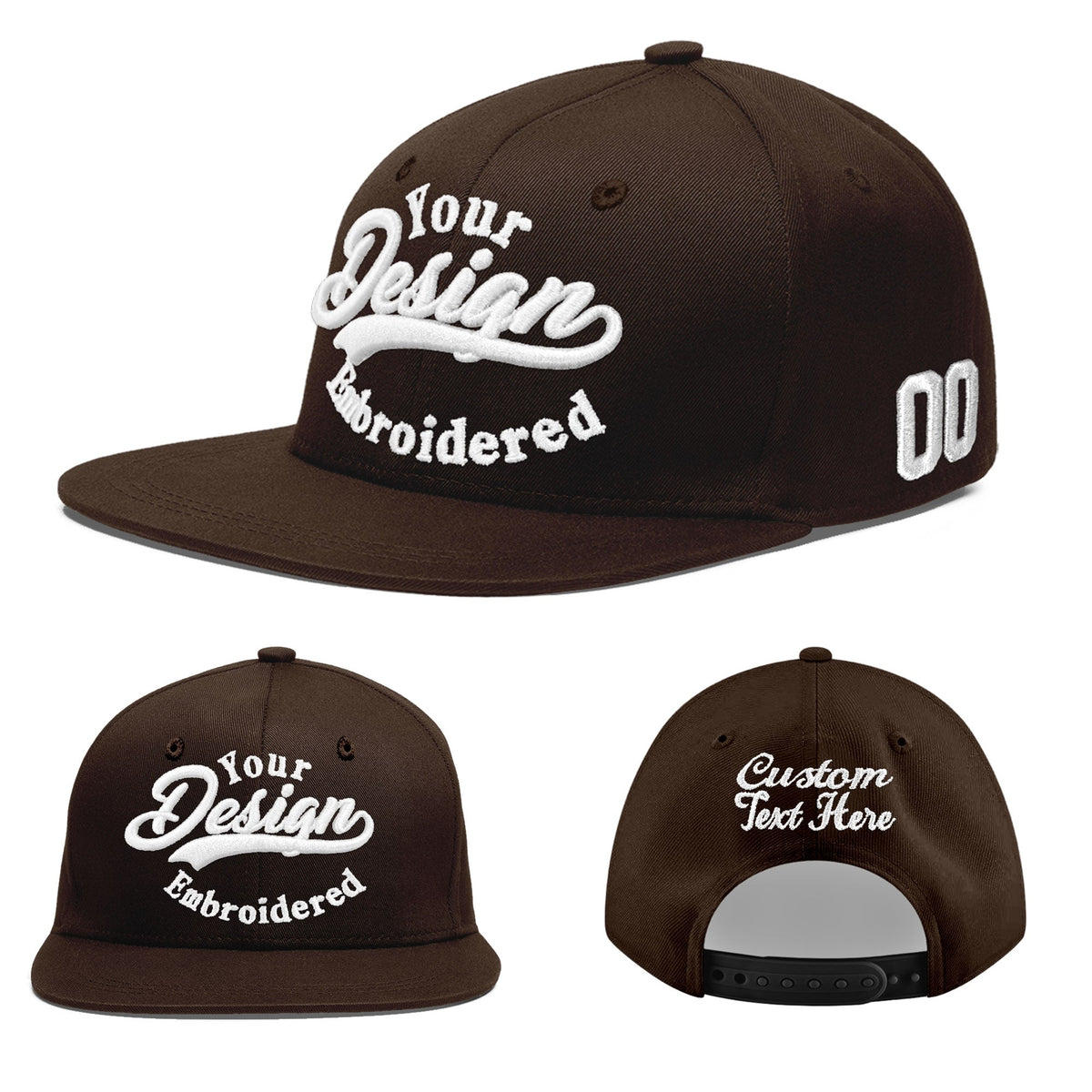 Custom Brown 3D Puff Embroidery Flat Embroidery Casual Sport Baseball Cap