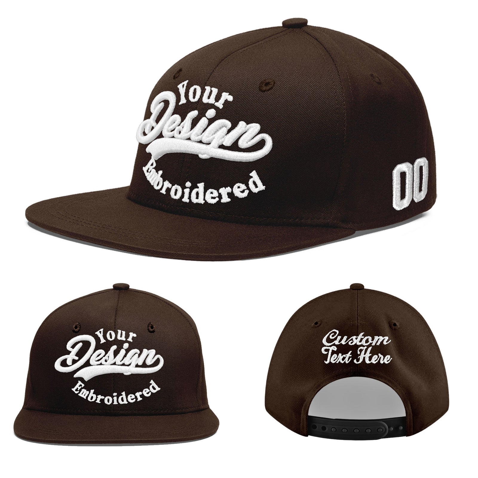 Custom Brown 3D Puff Embroidery Flat Embroidery Casual Sport Baseball Cap