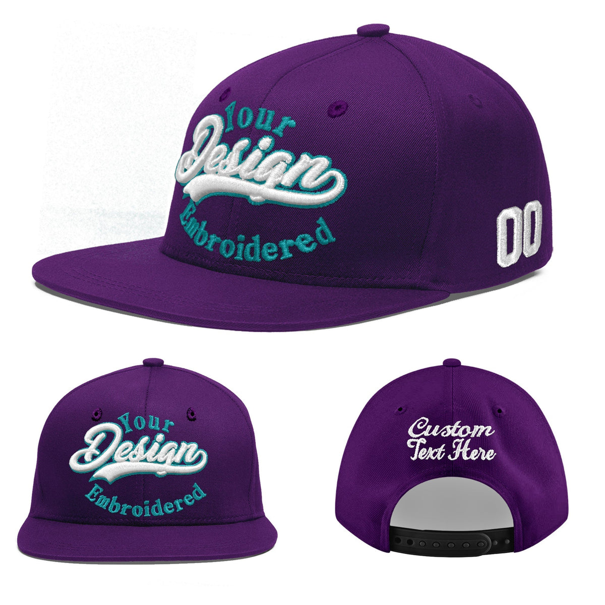 Custom Purple 3D Puff Embroidery Flat Embroidery Casual Sport Baseball Cap