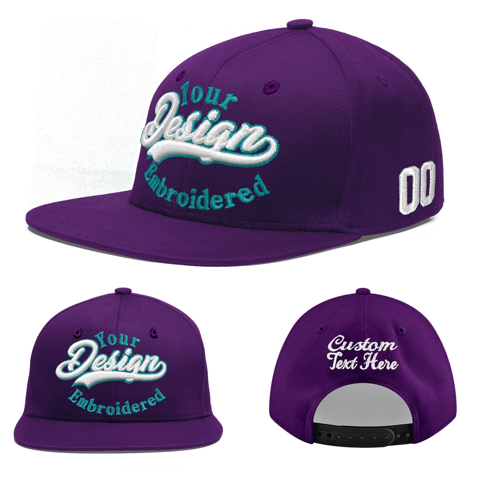Custom Purple 3D Puff Embroidery Flat Embroidery Casual Sport Baseball Cap