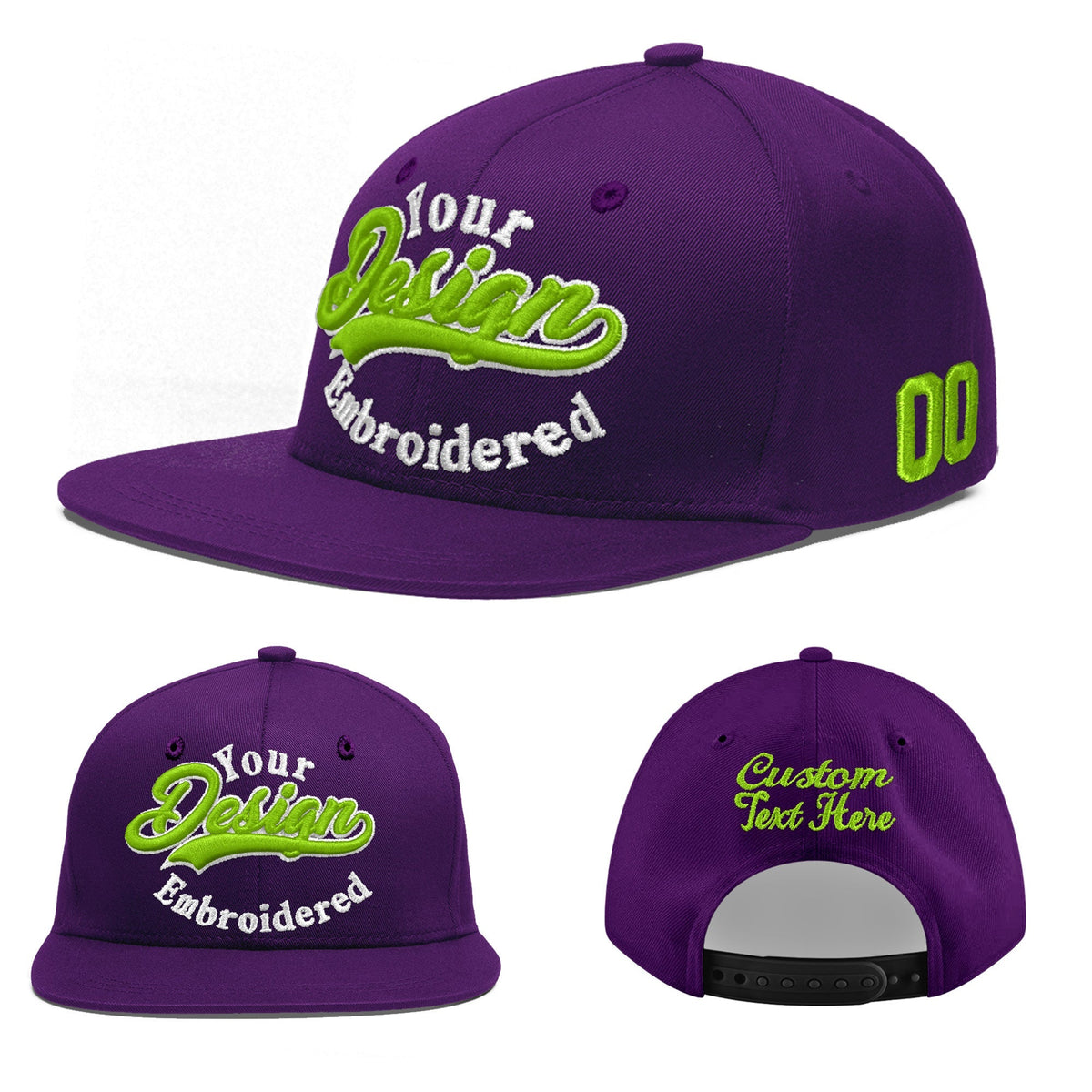 Custom Purple 3D Puff Embroidery Flat Embroidery Casual Sport Baseball Cap