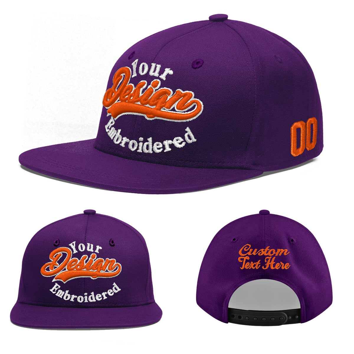 Custom Purple 3D Puff Embroidery Flat Embroidery Casual Sport Baseball Cap