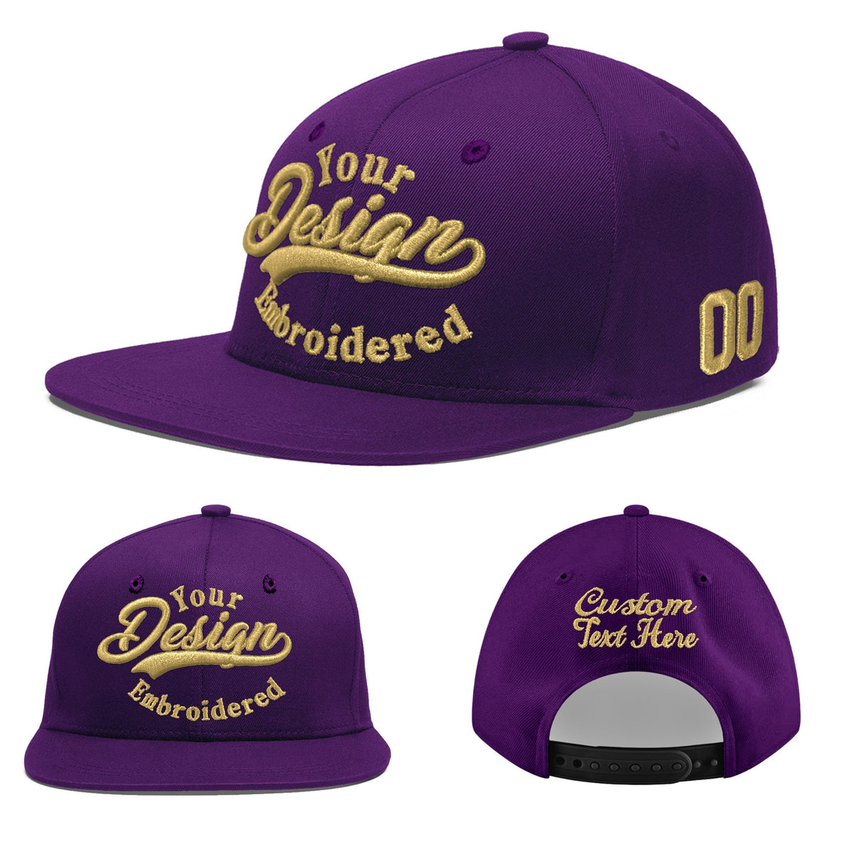 Custom Purple 3D Puff Embroidery Flat Embroidery Casual Sport Baseball Cap