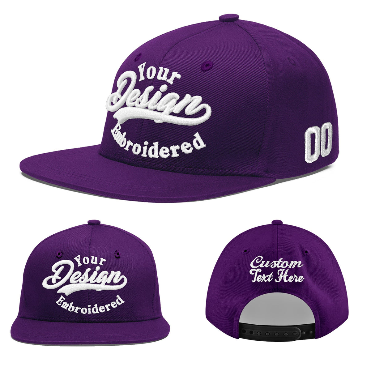 Custom Purple 3D Puff Embroidery Flat Embroidery Casual Sport Baseball Cap
