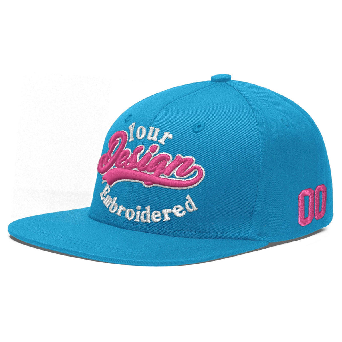 Custom Light Blue 3D Puff Embroidery Flat Embroidery Casual Sport Baseball Cap