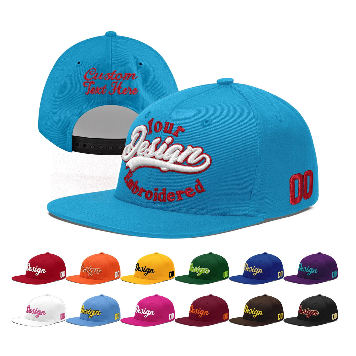 Custom Light Blue 3D Puff Embroidery Flat Embroidery Casual Sport Baseball Cap