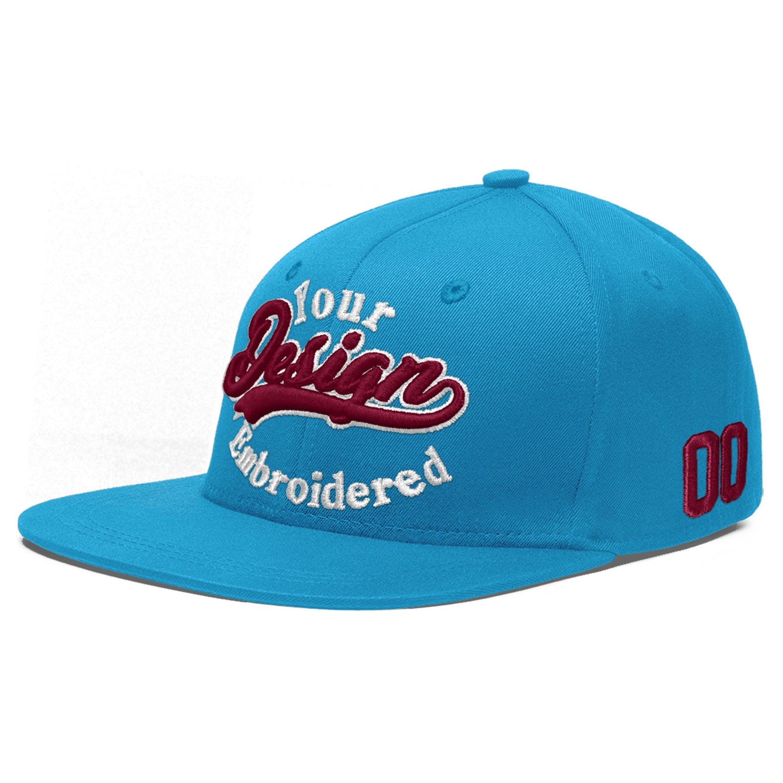 Custom Light Blue 3D Puff Embroidery Flat Embroidery Casual Sport Baseball Cap