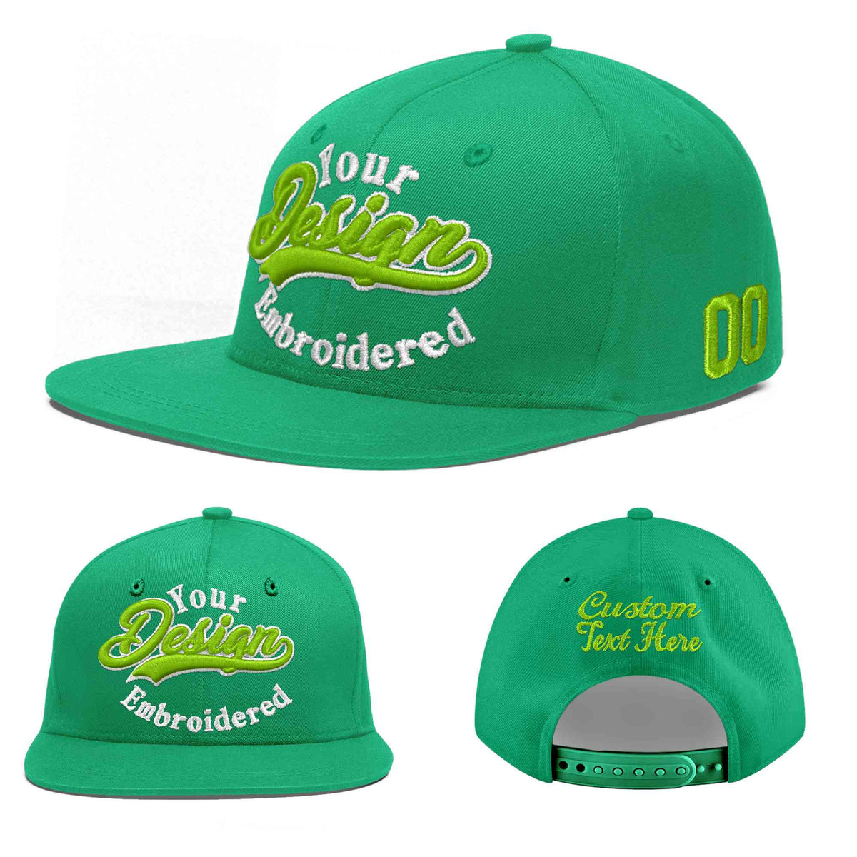 Custom Aqua 3D Puff Embroidery Flat Embroidery Casual Sport Baseball Cap