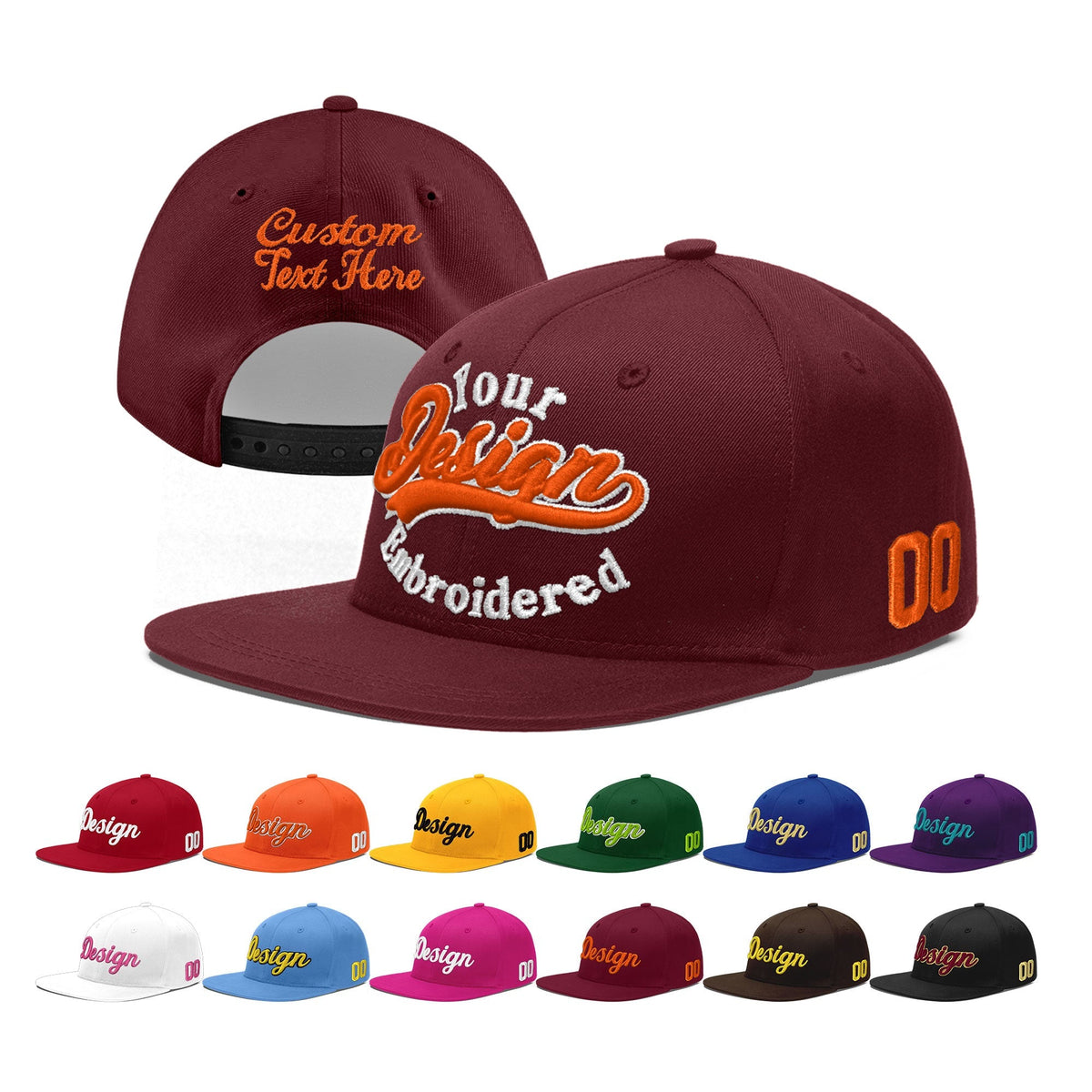 Custom Maroon 3D Puff Embroidery Flat Embroidery Casual Sport Baseball Cap