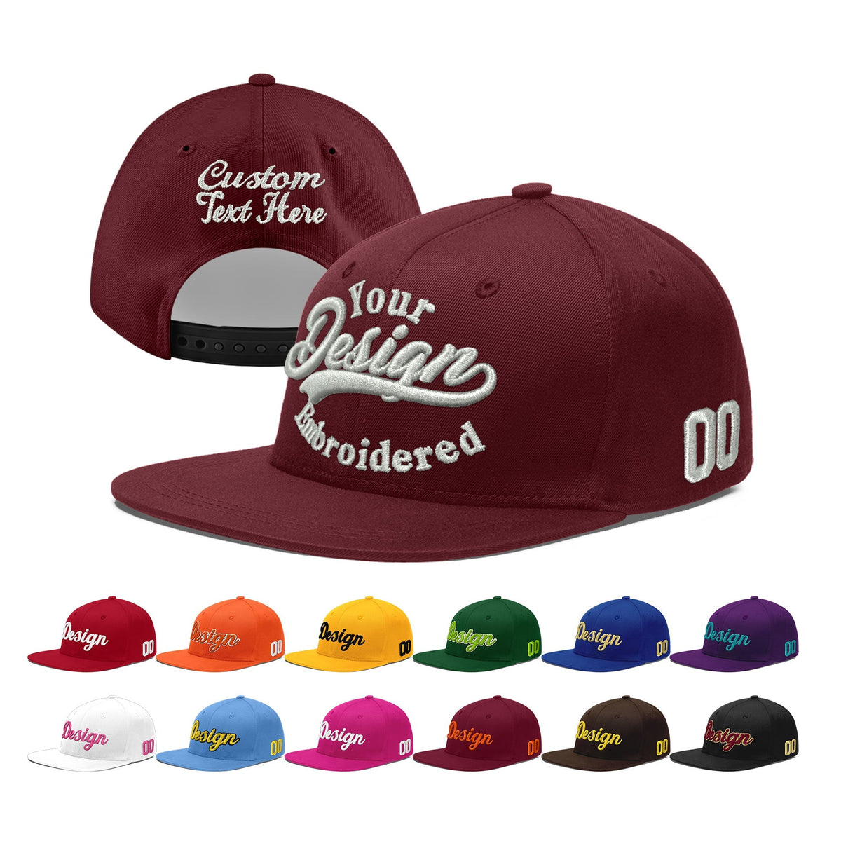 Custom Maroon 3D Puff Embroidery Flat Embroidery Casual Sport Baseball Cap
