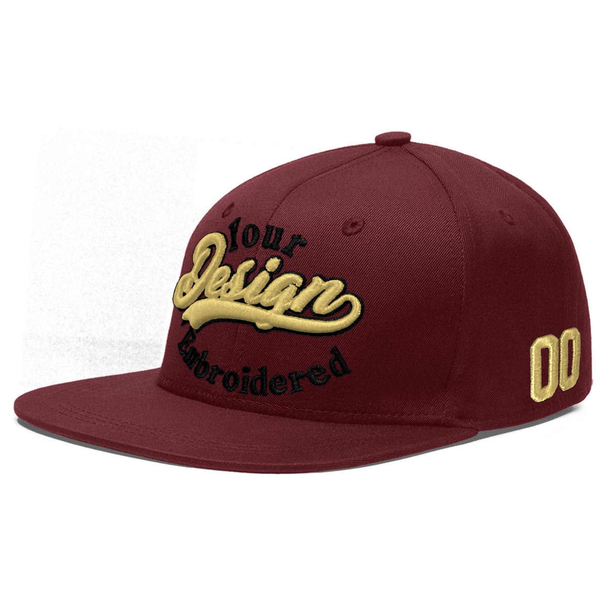 Custom Maroon 3D Puff Embroidery Flat Embroidery Casual Sport Baseball Cap