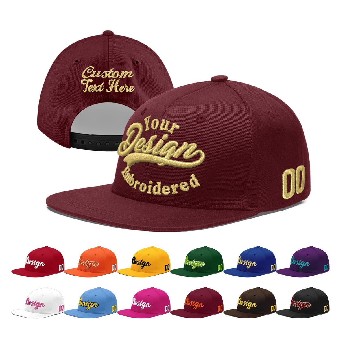 Custom Maroon 3D Puff Embroidery Flat Embroidery Casual Sport Baseball Cap