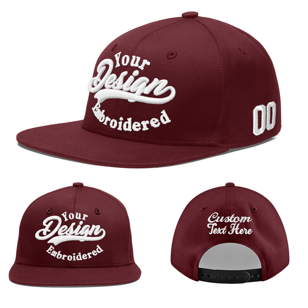 Custom Maroon 3D Puff Embroidery Flat Embroidery Casual Sport Baseball Cap