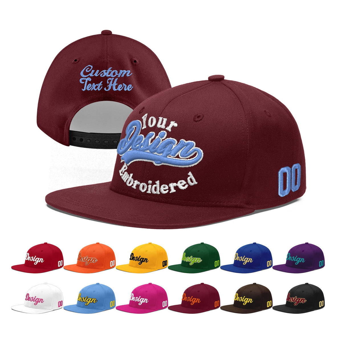 Custom Maroon 3D Puff Embroidery Flat Embroidery Casual Sport Baseball Cap