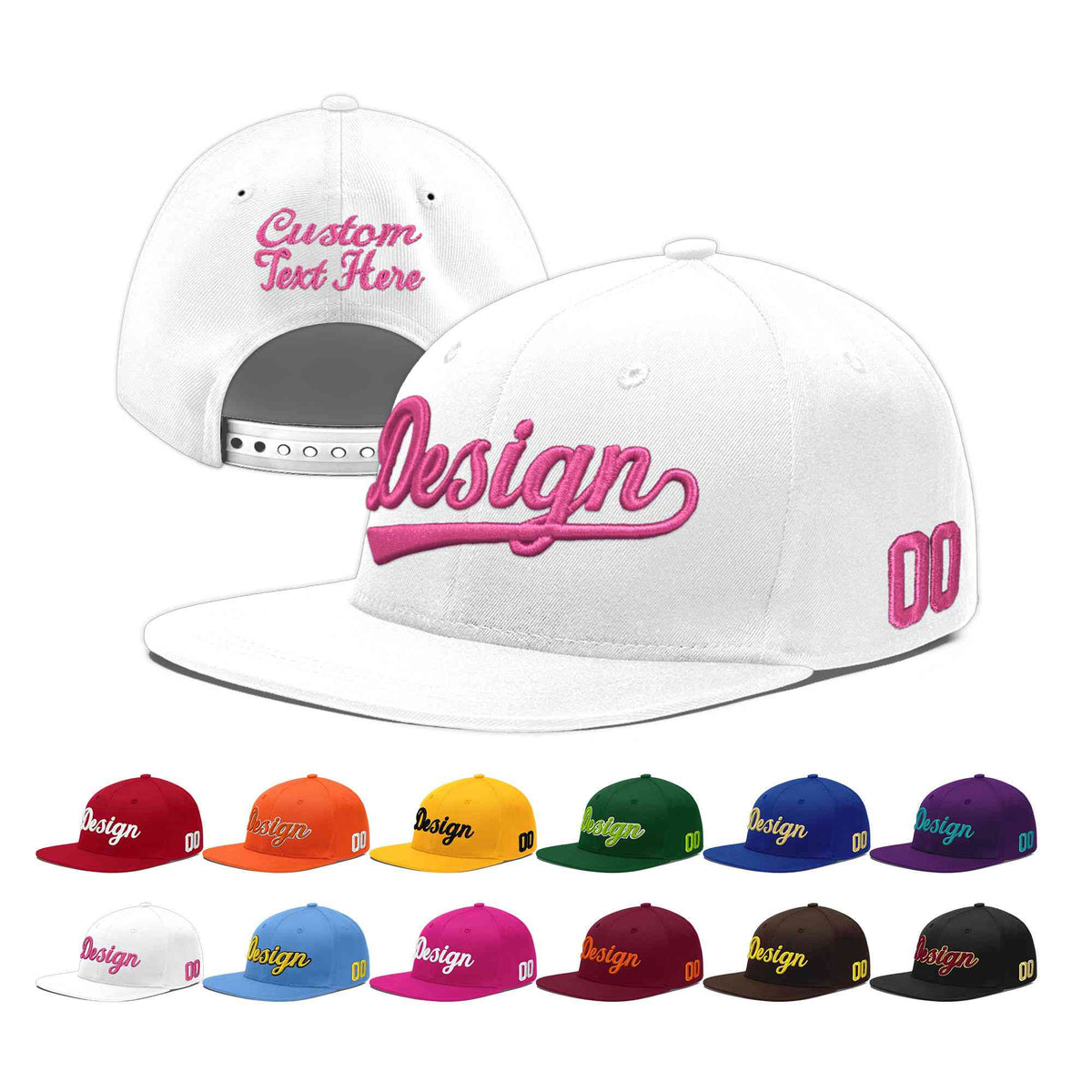 Custom White 3D Puff Embroidery Flat Embroidery Casual Sport Baseball Cap