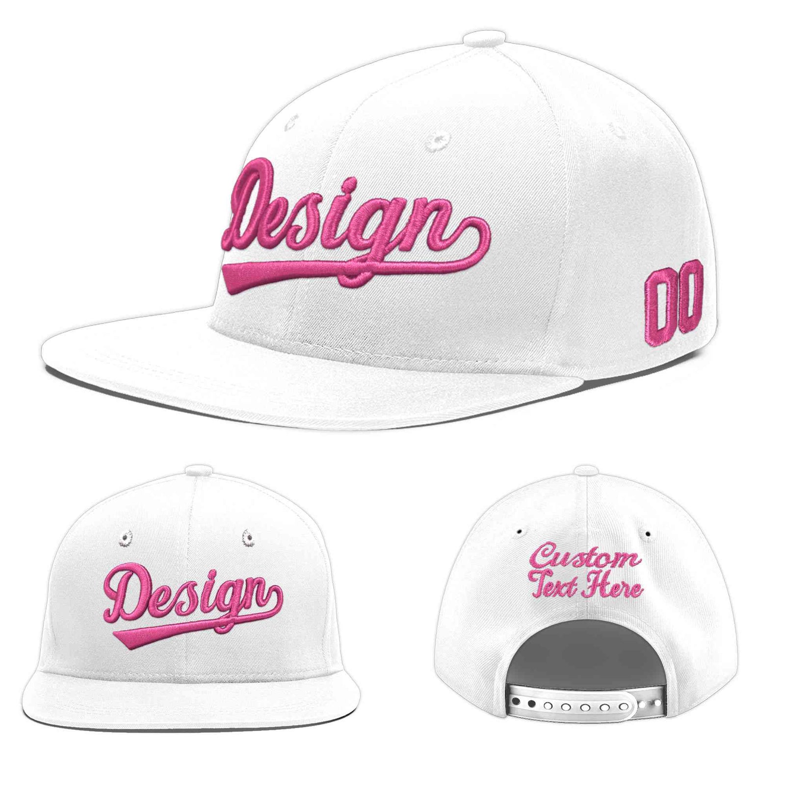 Custom White 3D Puff Embroidery Flat Embroidery Casual Sport Baseball Cap