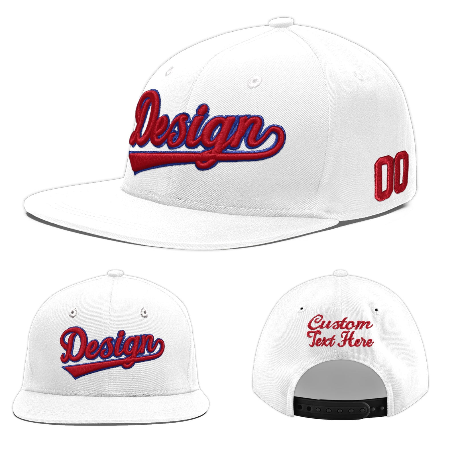 Custom White 3D Puff Embroidery Flat Embroidery Casual Sport Baseball Cap