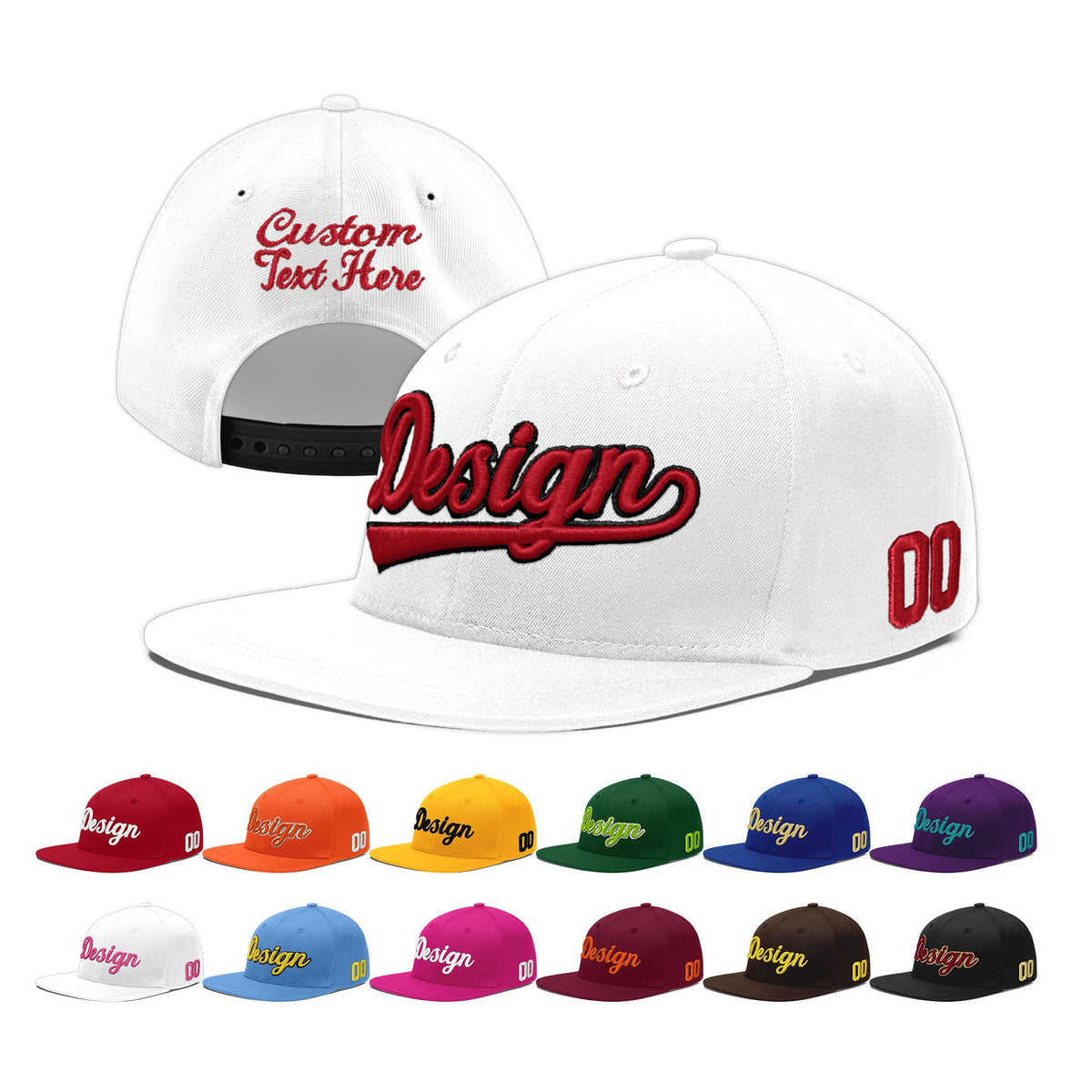 Custom White 3D Puff Embroidery Flat Embroidery Casual Sport Baseball Cap