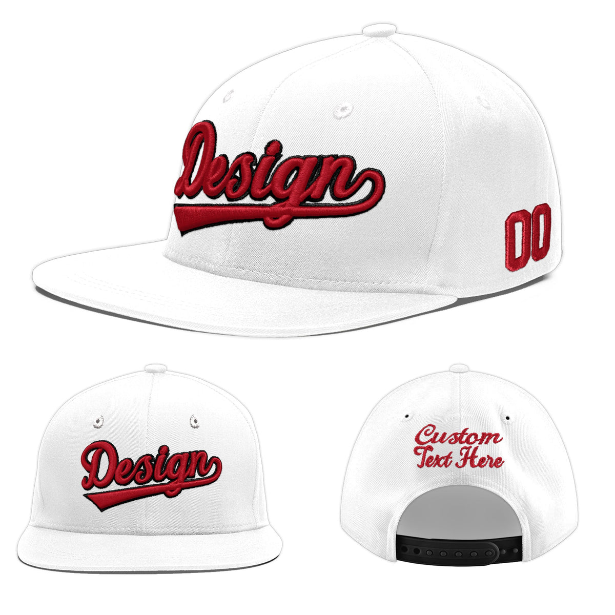 Custom White 3D Puff Embroidery Flat Embroidery Casual Sport Baseball Cap