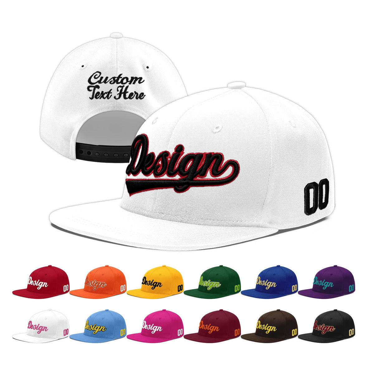 Custom White 3D Puff Embroidery Flat Embroidery Casual Sport Baseball Cap