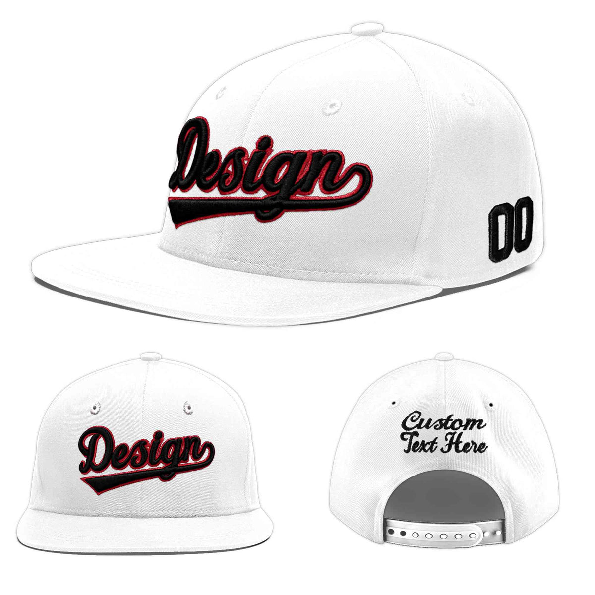 Custom White 3D Puff Embroidery Flat Embroidery Casual Sport Baseball Cap