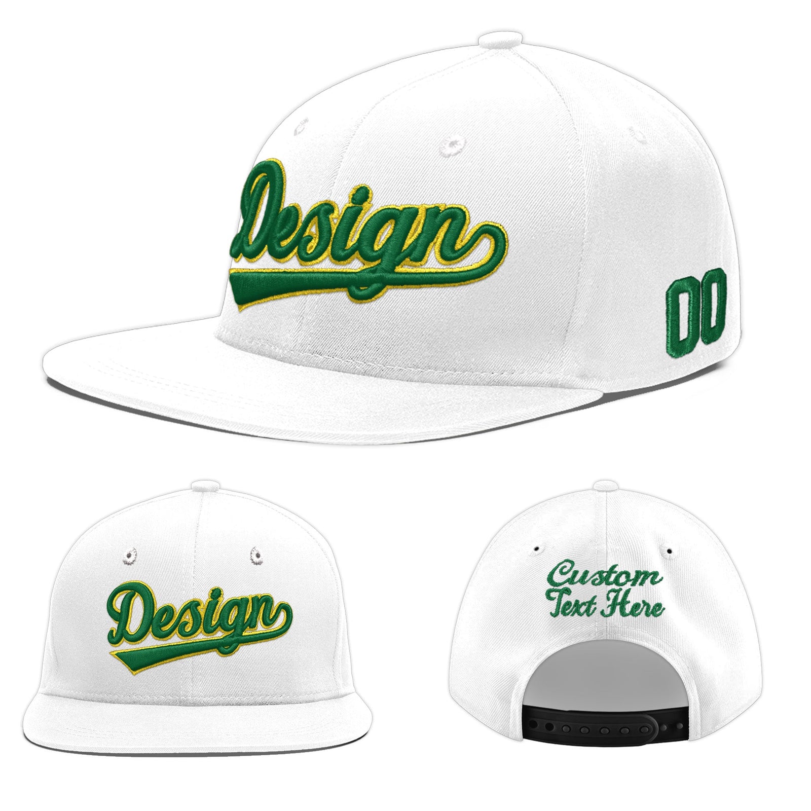 Custom White 3D Puff Embroidery Flat Embroidery Casual Sport Baseball Cap