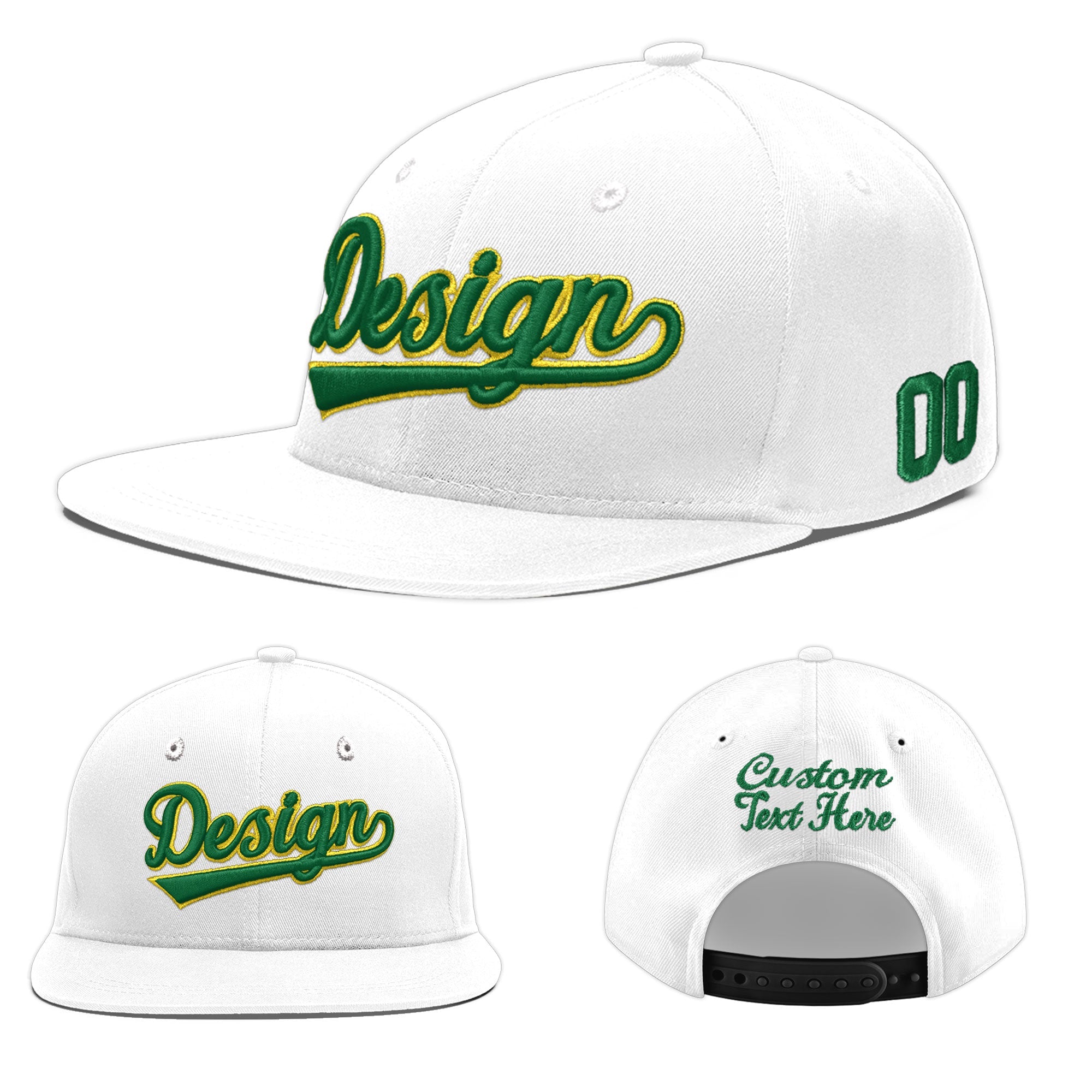 Custom White 3D Puff Embroidery Flat Embroidery Casual Sport Baseball Cap