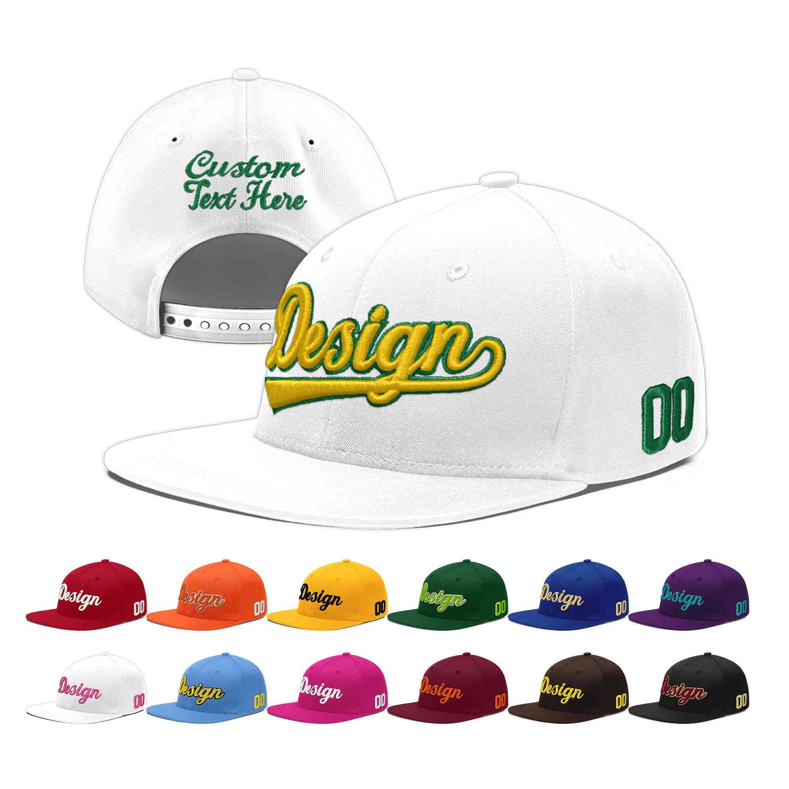 Custom White 3D Puff Embroidery Flat Embroidery Casual Sport Baseball Cap