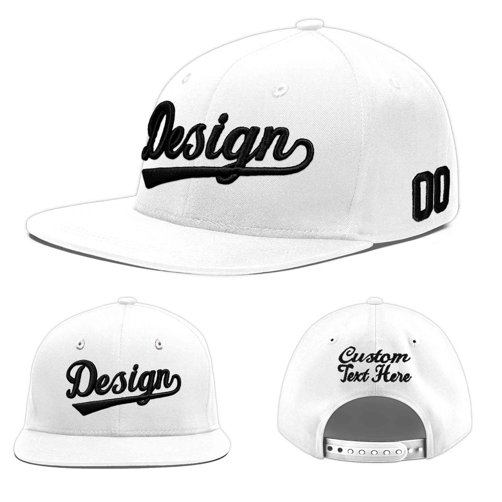 Custom White 3D Puff Embroidery Flat Embroidery Casual Sport Baseball Cap