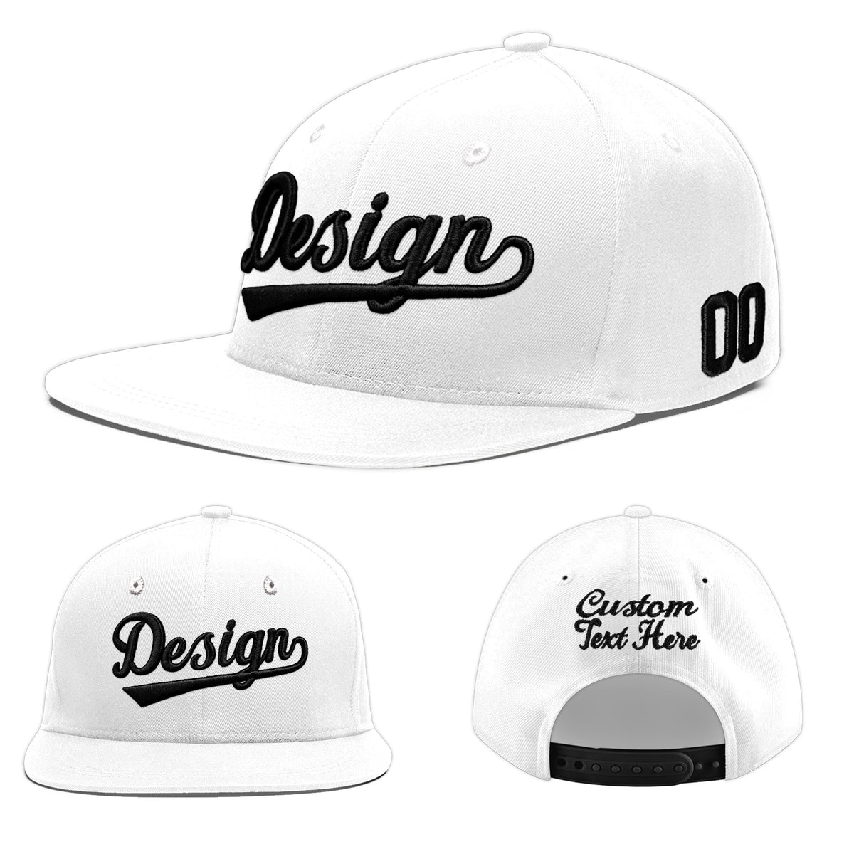 Custom White 3D Puff Embroidery Flat Embroidery Casual Sport Baseball Cap