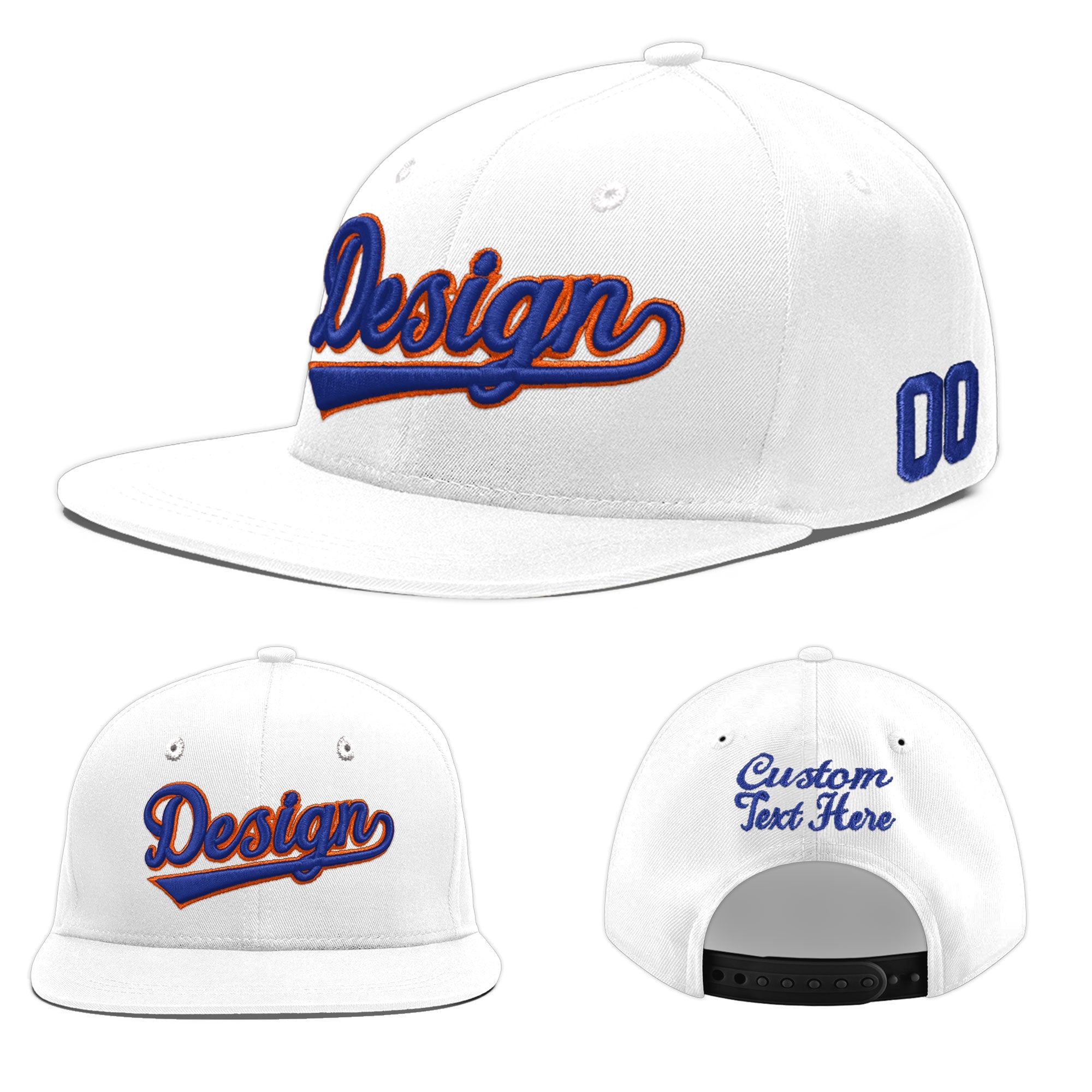 Custom White 3D Puff Embroidery Flat Embroidery Casual Sport Baseball Cap