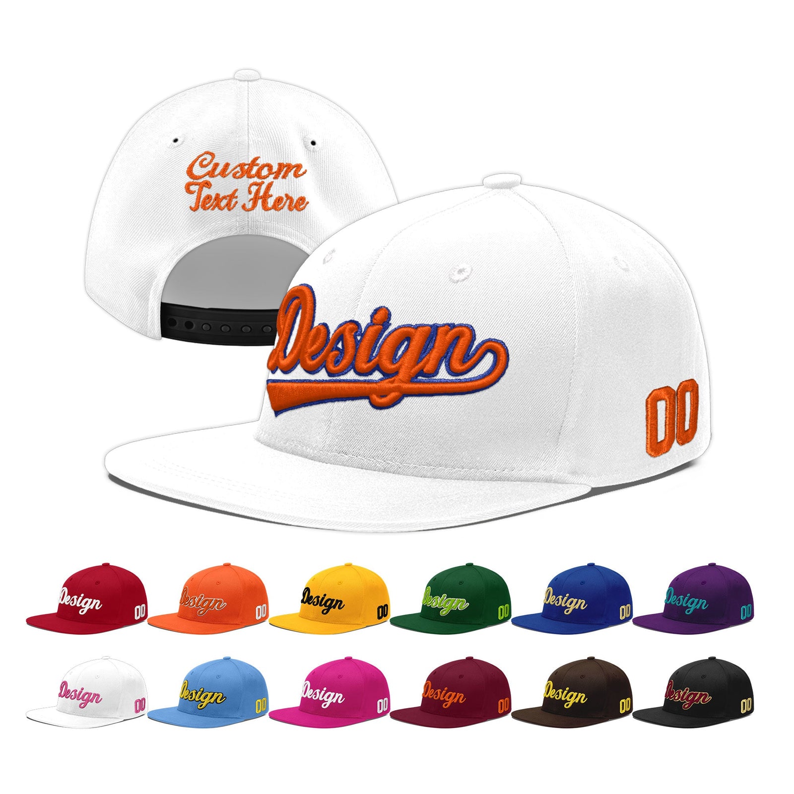 Custom White 3D Puff Embroidery Flat Embroidery Casual Sport Baseball Cap