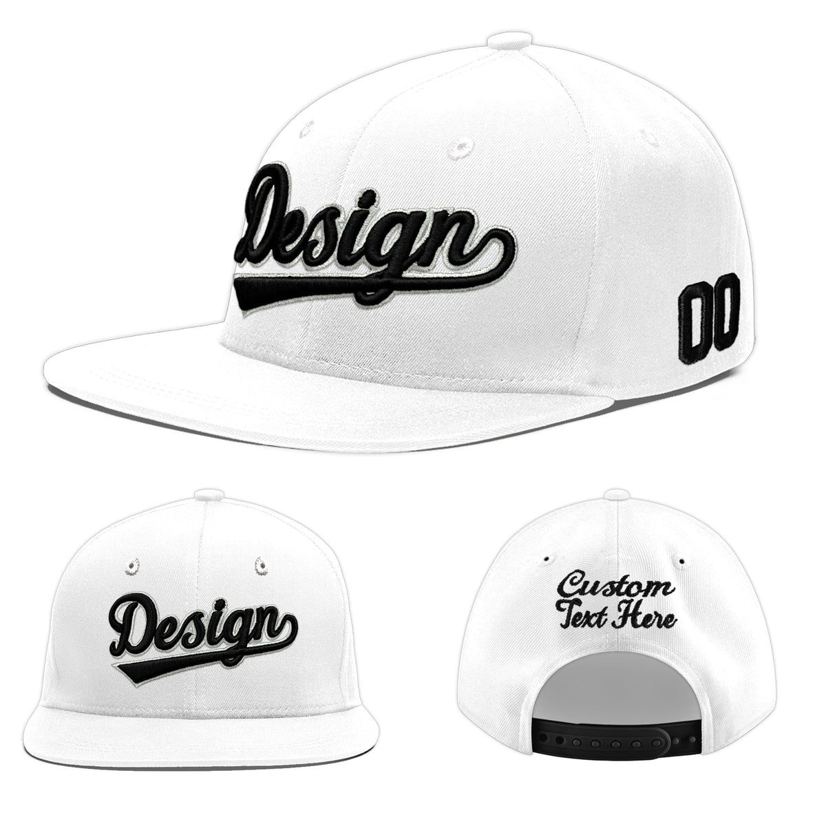 Custom White 3D Puff Embroidery Flat Embroidery Casual Sport Baseball Cap