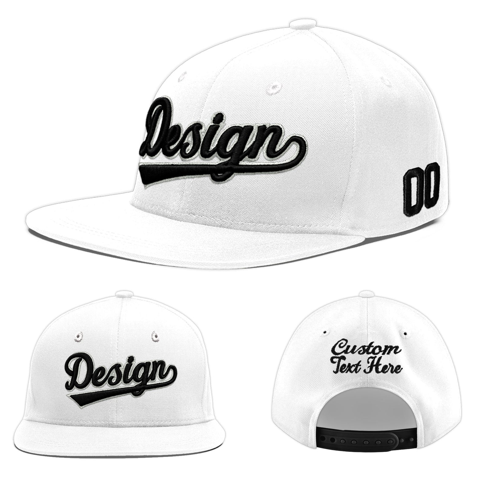 Custom White 3D Puff Embroidery Flat Embroidery Casual Sport Baseball Cap