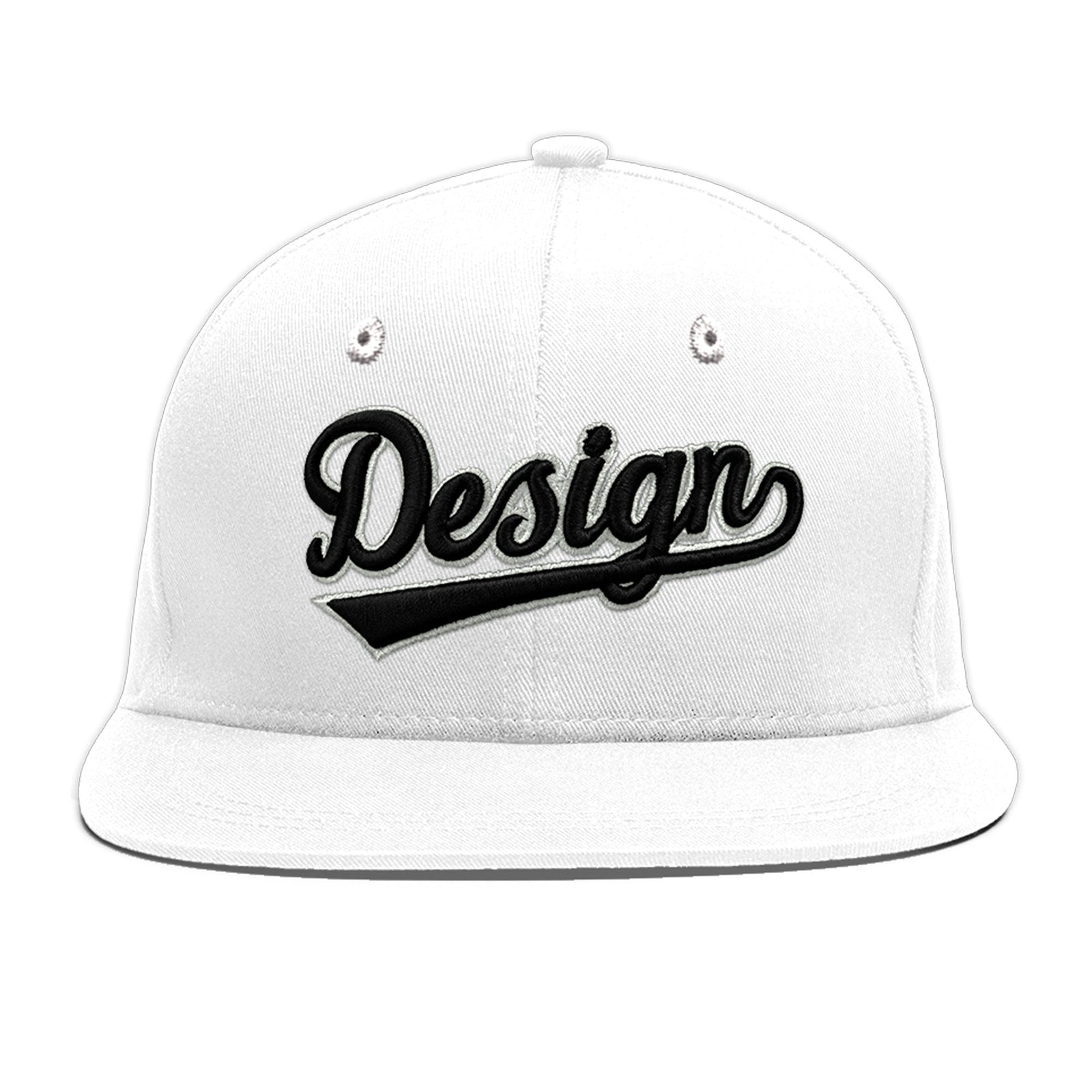 Custom White 3D Puff Embroidery Flat Embroidery Casual Sport Baseball Cap