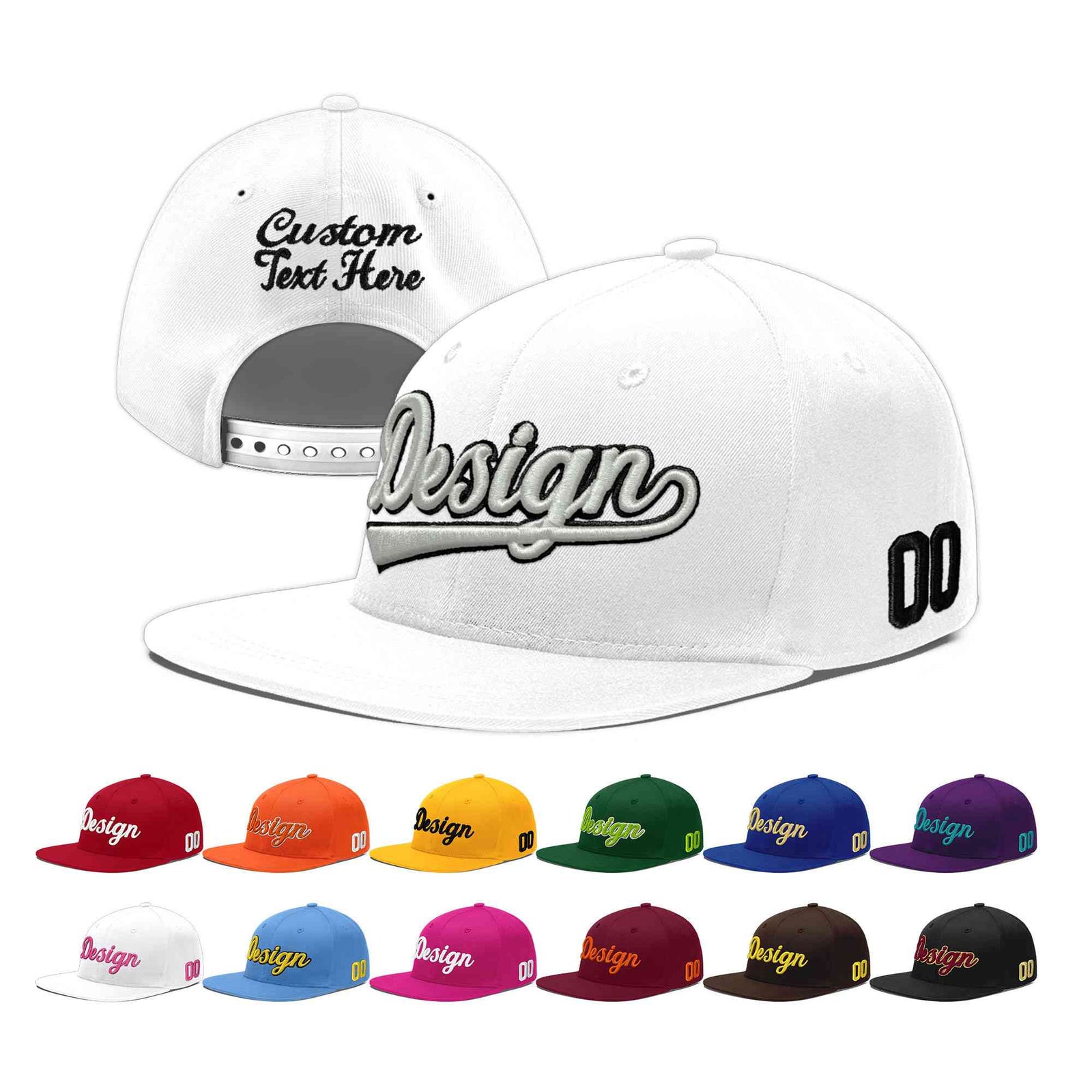 Custom White 3D Puff Embroidery Flat Embroidery Casual Sport Baseball Cap