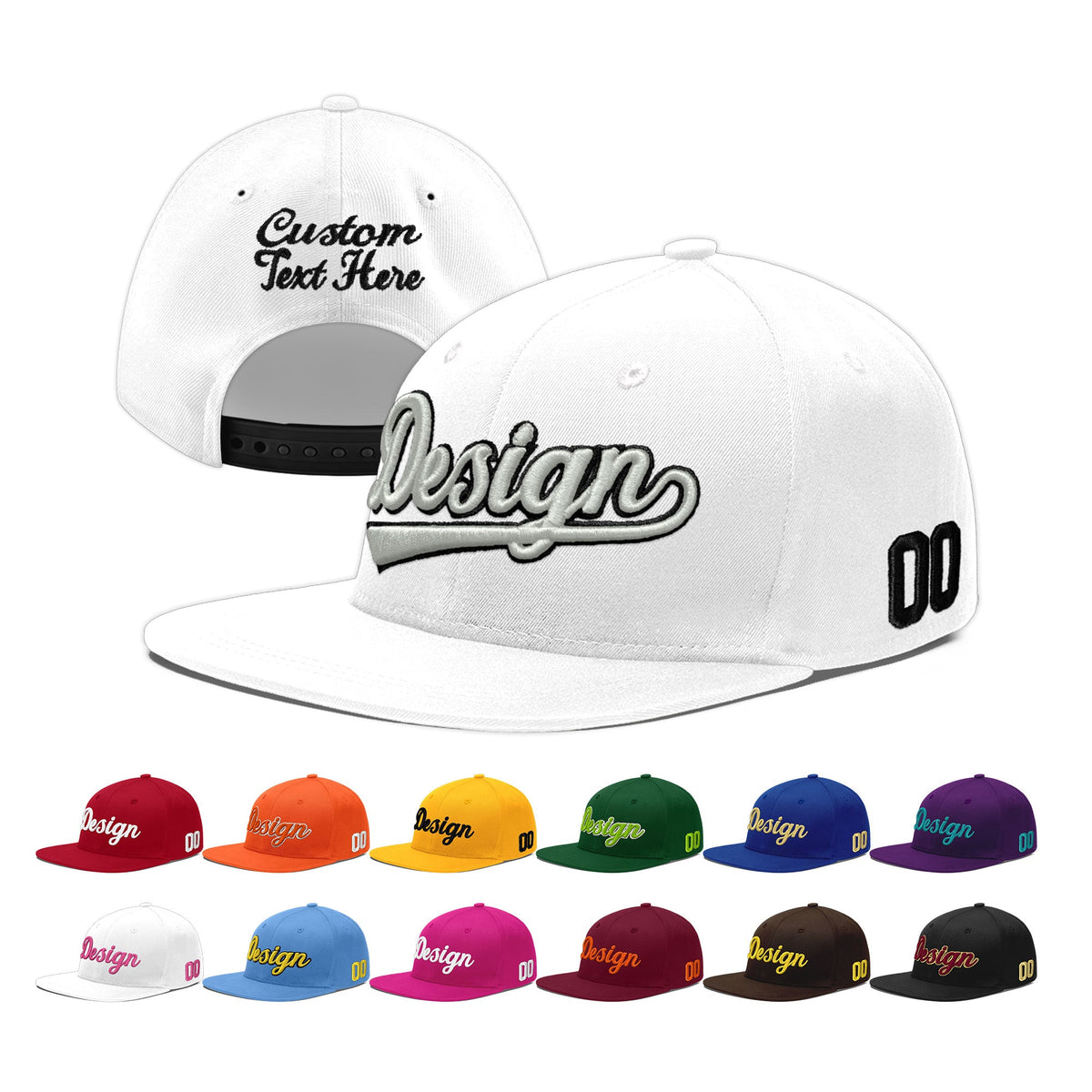 Custom White 3D Puff Embroidery Flat Embroidery Casual Sport Baseball Cap