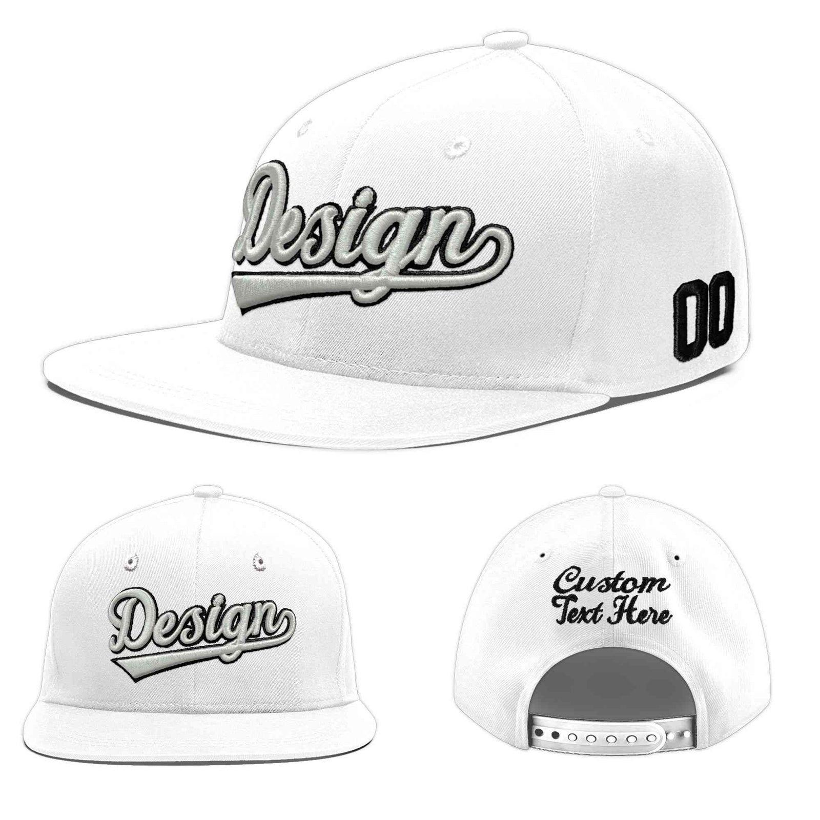 Custom White 3D Puff Embroidery Flat Embroidery Casual Sport Baseball Cap