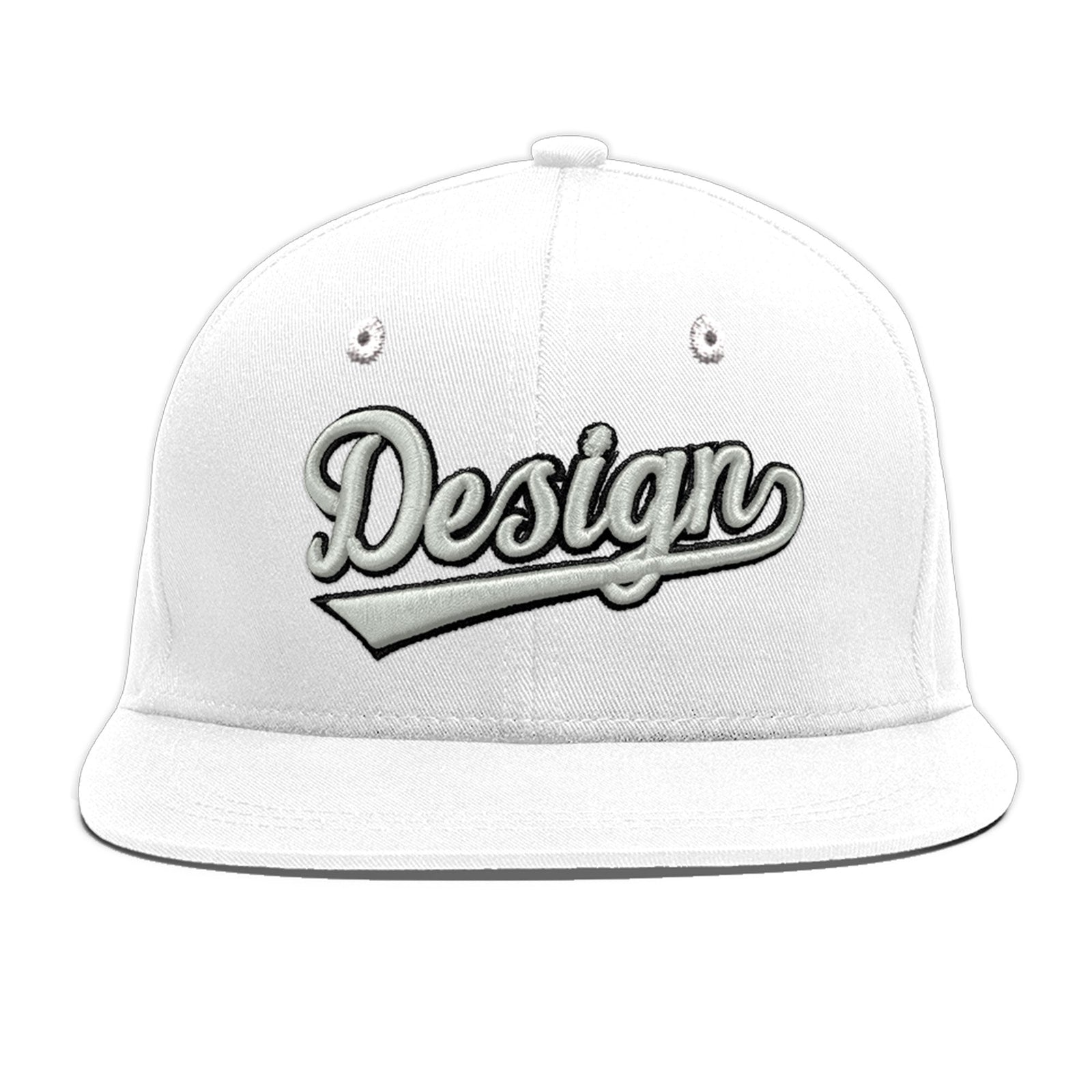 Custom White 3D Puff Embroidery Flat Embroidery Casual Sport Baseball Cap